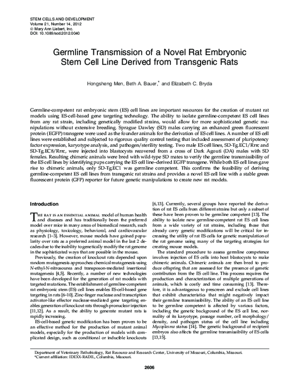 (PDF) Germline Transmission of a Novel Rat Embryonic Stem Cell Line ...