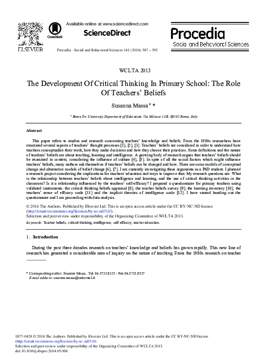 (PDF) The Development of Critical Thinking in Primary School: The Role ...