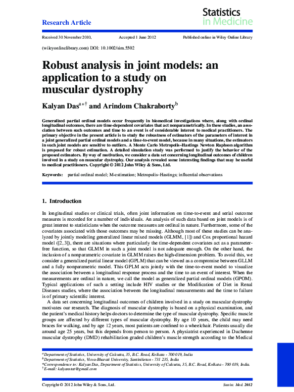 (PDF) Robust analysis in joint models: an application to a study on ...