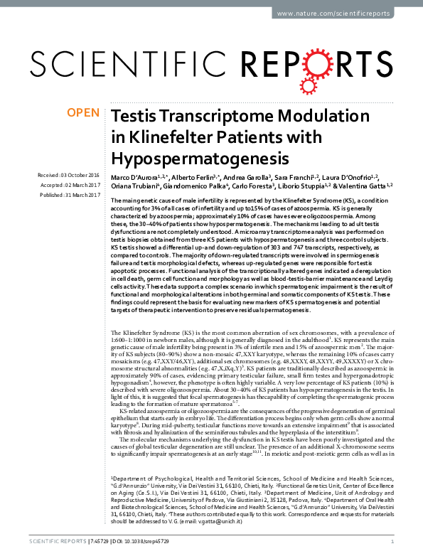 (PDF) Testis Transcriptome Modulation in Klinefelter Patients with ...