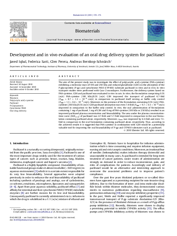 (PDF) Development and in vivo evaluation of an oral drug delivery ...