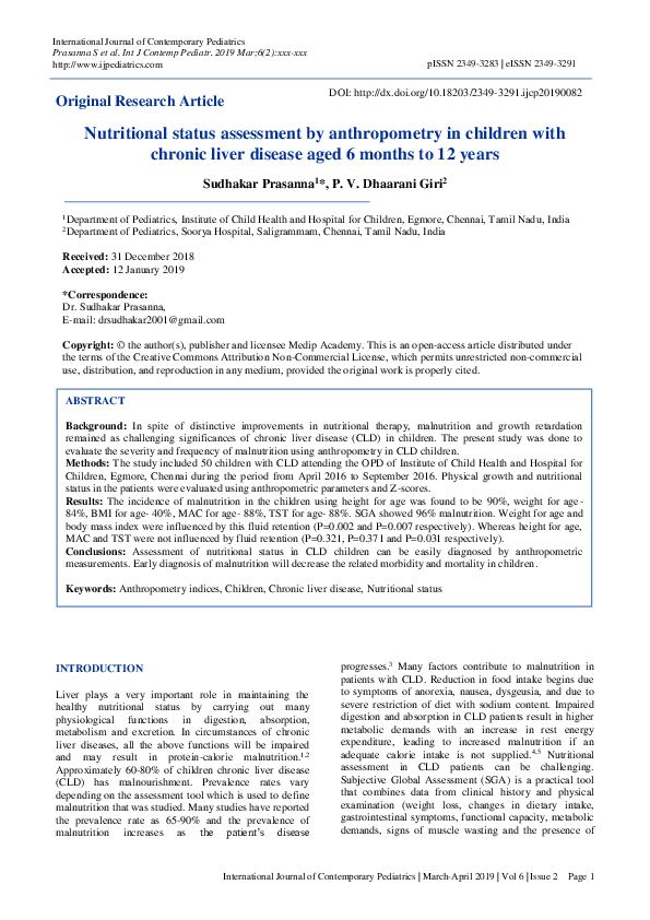 (PDF) Nutritional status assessment by anthropometry in children with ...