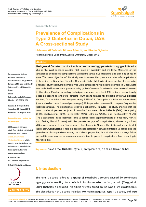 (PDF) Prevalence of Complications in Type 2 Diabetics in Dubai, UAE: A ...
