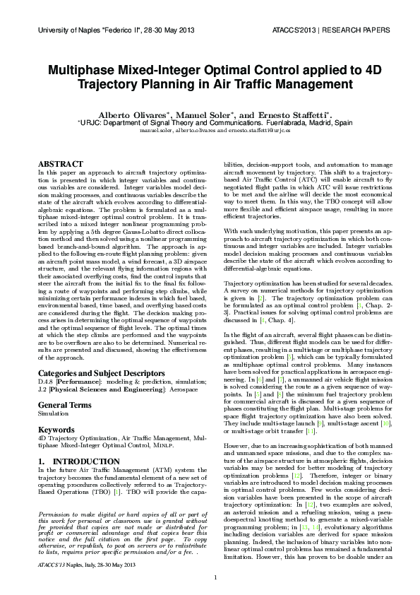(PDF) Multiphase mixed-integer optimal control applied to 4D trajectory ...