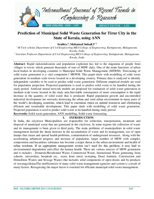 (PDF) Prediction of municipal solid waste generation with combination ...