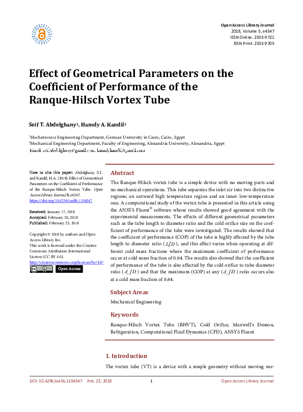 (PDF) Effect of Geometrical Parameters on the Coefficient of ...