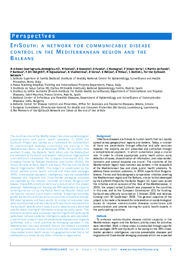 (PDF) EpiSouth: a network for communicable disease control in the ...