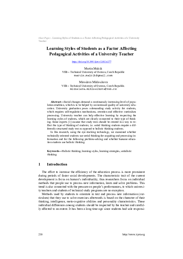 (PDF) Learning Styles of Students as a Factor Affecting Pedagogical ...