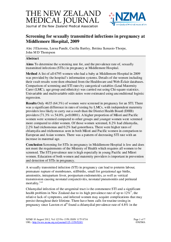 (PDF) Screening for Sexually Transmitted Infections
