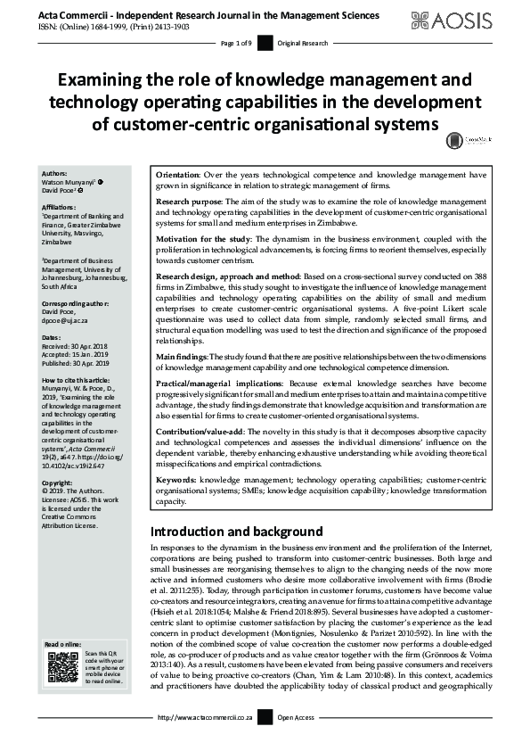 (PDF) Examining the role of knowledge management and technology ...