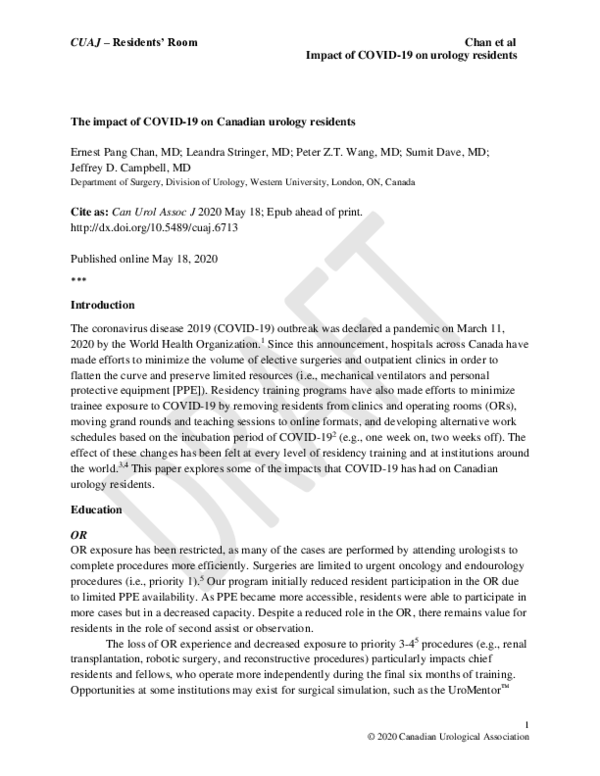 (PDF) The impact of COVID-19 on Canadian urology residents