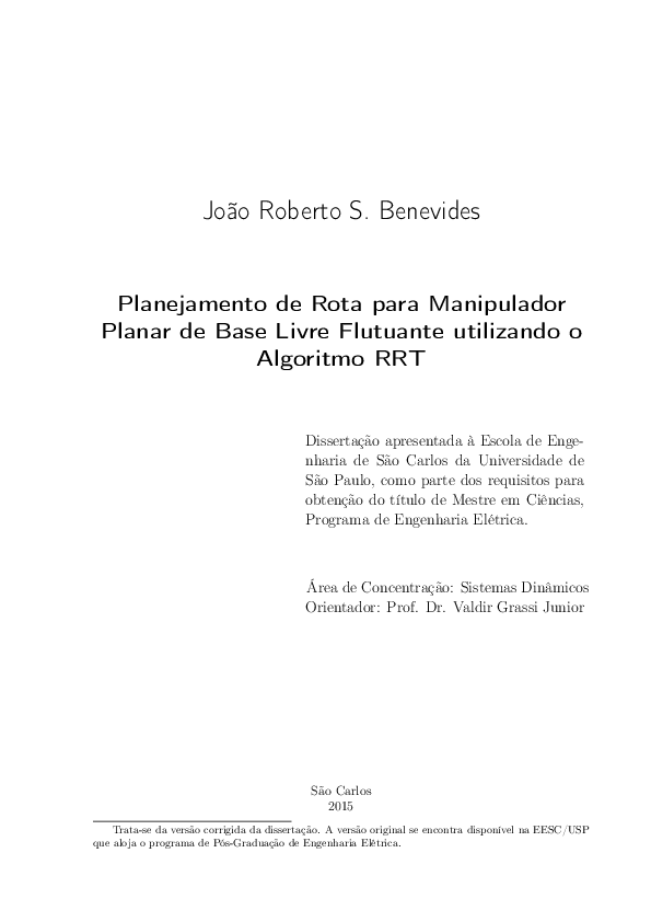 (PDF) Planejamento de rota para manipulador espacial planar de base ...