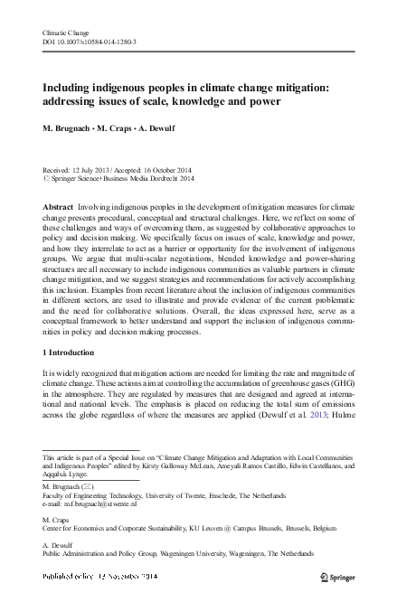 (PDF) Including indigenous peoples in climate change mitigation ...