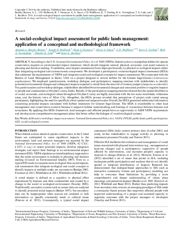 (PDF) A social-ecological impact assessment for public lands management ...