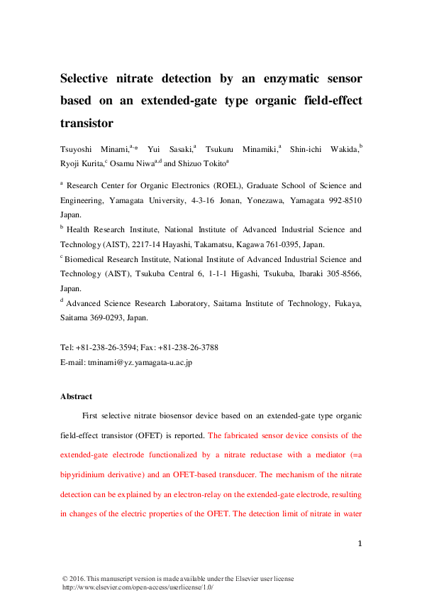 (PDF) Selective nitrate detection by an enzymatic sensor based on an ...