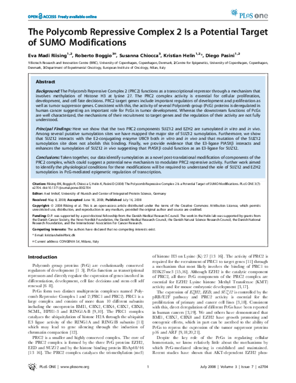 The Polycomb Repressive Complex 2 Is a Potential Target of SUMO ...