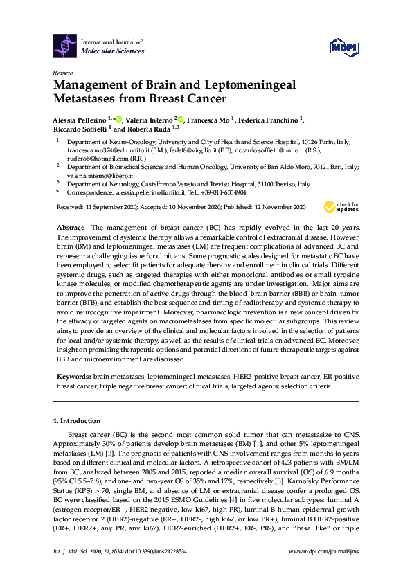 (PDF) Management of Brain and Leptomeningeal Metastases from Breast Cancer