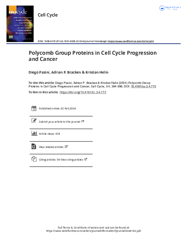 (PDF) Polycomb Group Proteins in Cell Cycle Progression and Cancer