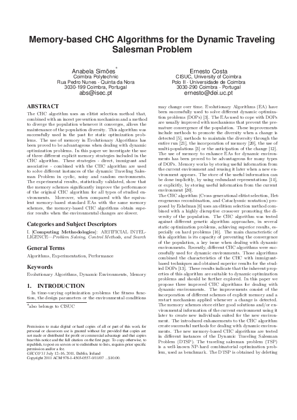 (PDF) CHC-Based Algorithms for the Dynamic Traveling Salesman Problem