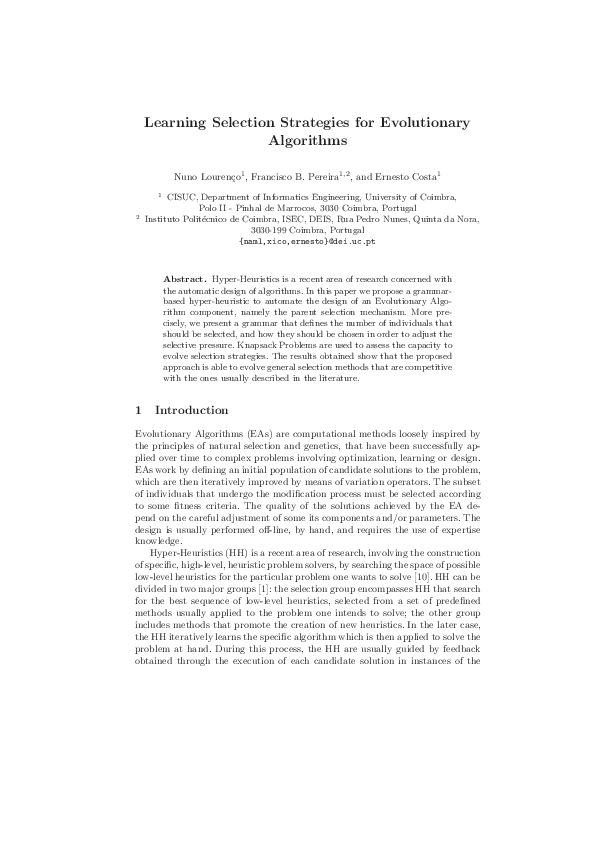 (PDF) Learning Selection Strategies for Evolutionary Algorithms