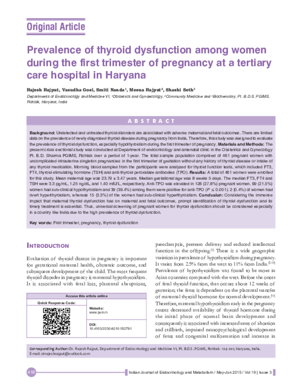 (PDF) Prevalence of thyroid dysfunction among women during the first ...