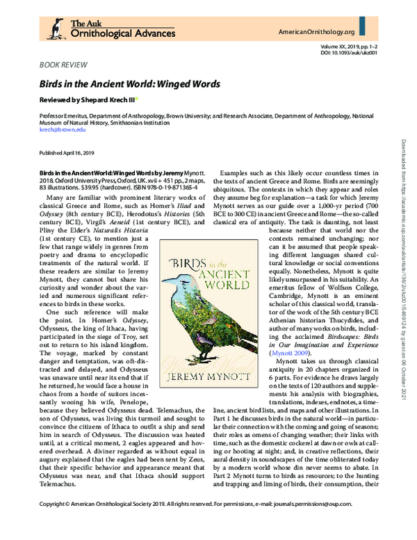 (PDF) Birds in the Ancient World: Winged Words