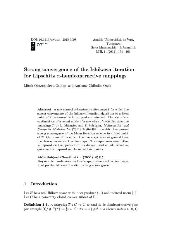 (PDF) Strong convergence of the Ishikawa iteration for Lipschitz α ...
