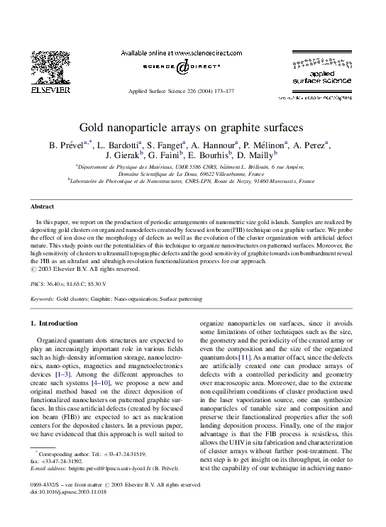 (PDF) Gold nanoparticle arrays on graphite surfaces