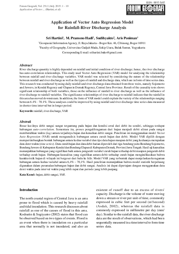 (PDF) Application of Vector Auto Regression Model for Rainfall-River ...