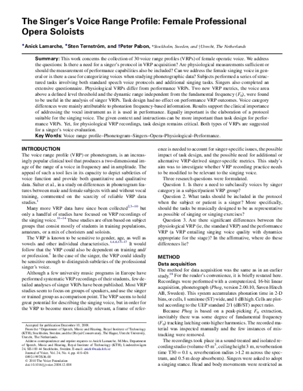 (PDF) The Singer's Voice Range Profile: Female Professional Opera Soloists