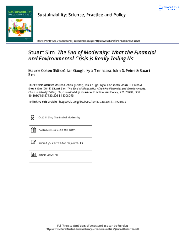 (PDF) Stuart Sim, The End of Modernity: What the Financial and ...