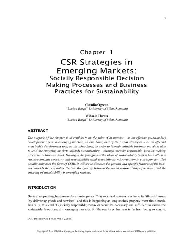 (PDF) CSR Strategies in Emerging Markets