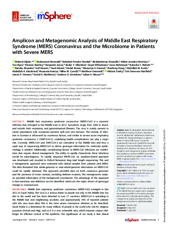 (PDF) Amplicon and Metagenomic Analysis of Middle East Respiratory ...