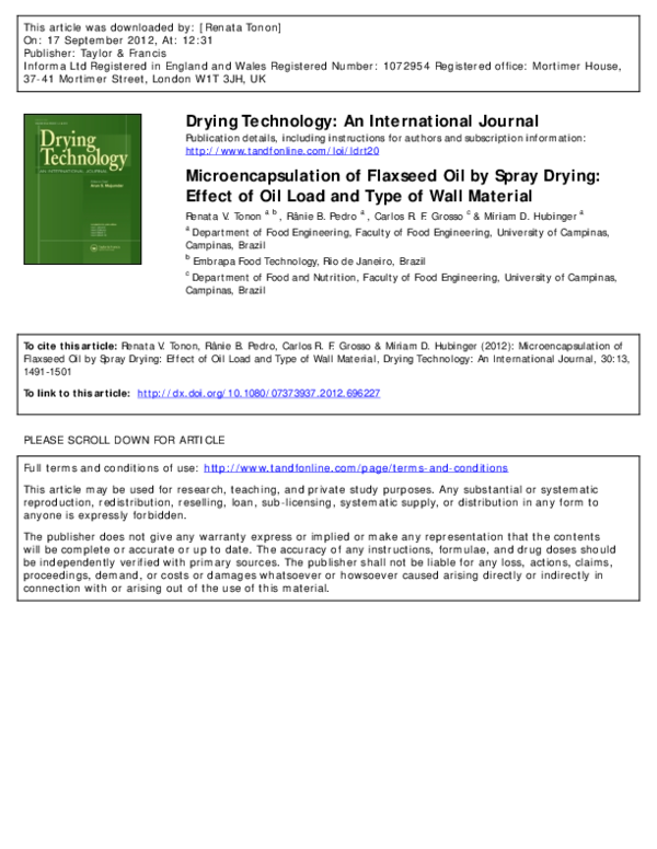 (PDF) Microencapsulation of Flaxseed Oil by Spray Drying: Effect of Oil ...