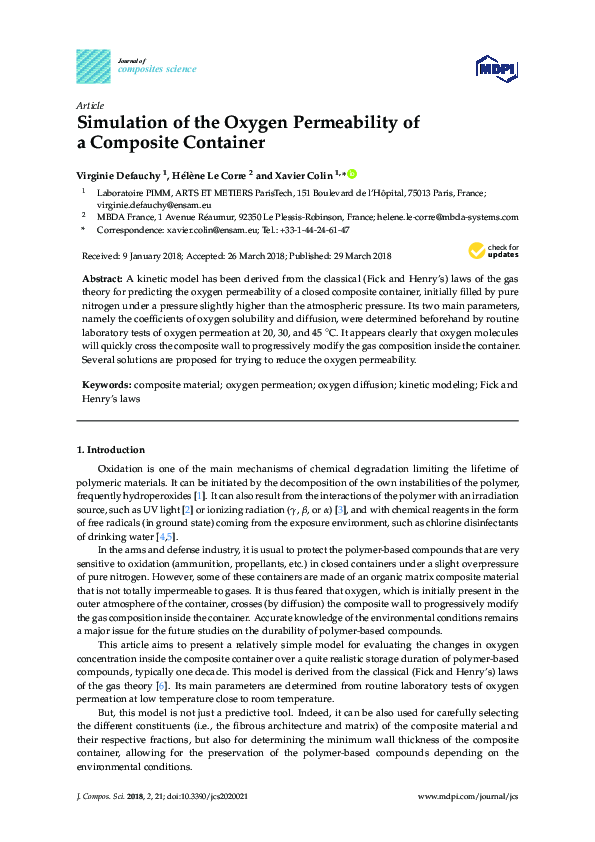 (PDF) Simulation of the Oxygen Permeability of a Composite Container
