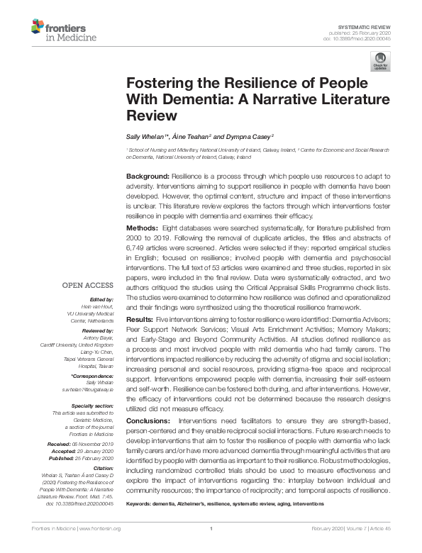 (PDF) Fostering the Resilience of People With Dementia: A Narrative ...
