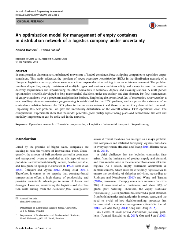 (PDF) An optimization model for management of empty containers in ...