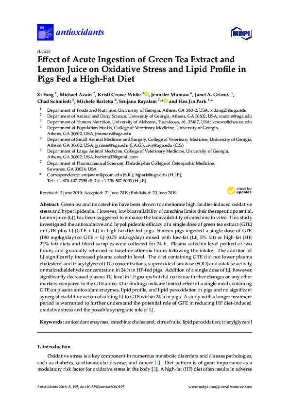 (PDF) Effect of Acute Ingestion of Green Tea Extract and Lemon Juice on ...