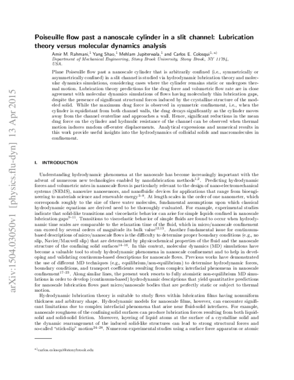 (PDF) Nanoscale flow past a colloidal cylinder confined in a slit ...