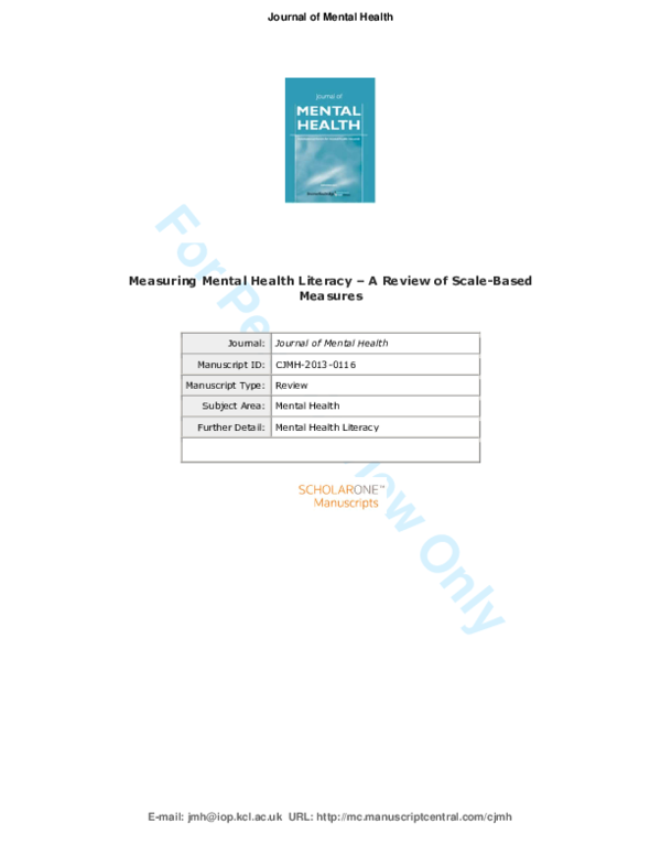 (PDF) Measuring mental health literacy – a review of scale-based measures
