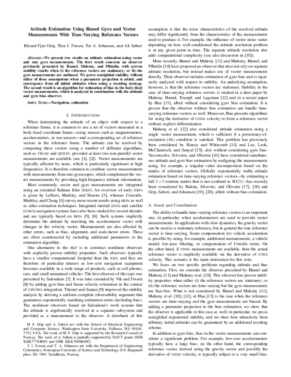(PDF) Attitude Estimation Using Biased Gyro and Vector Measurements ...