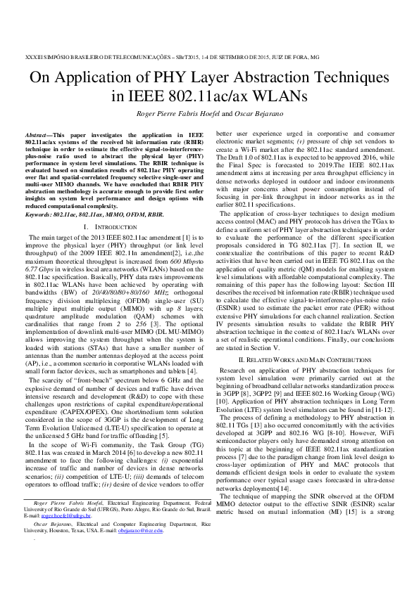 (PDF) On Application of PHY Layer Abstraction Techniques in IEEE 802 ...