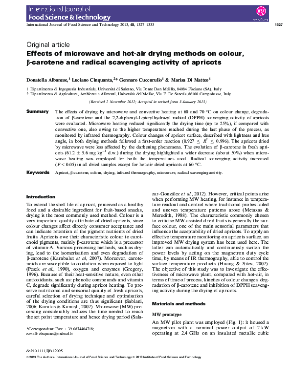 (PDF) Effects of microwave and hot-air drying methods on colour, β ...
