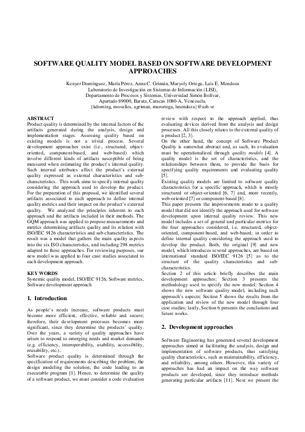 (PDF) Software quality model based on software development approaches