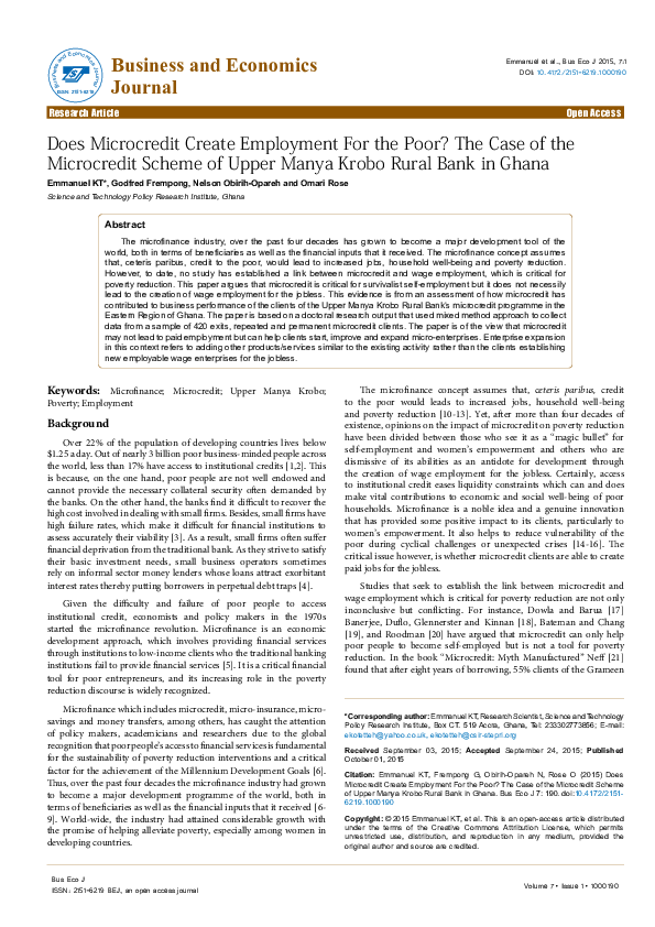(PDF) Does Microcredit Create Employment For the Poor? The Case of the ...
