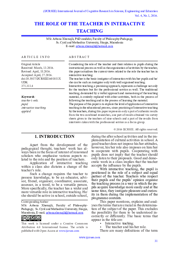 (PDF) The role of the teacher in interactive teaching
