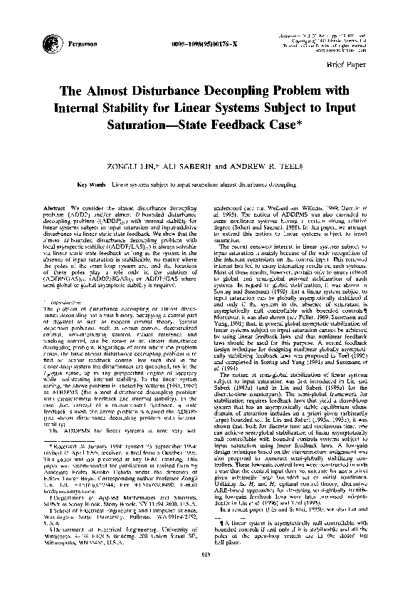 (PDF) The almost disturbance decoupling problem with internal stability ...