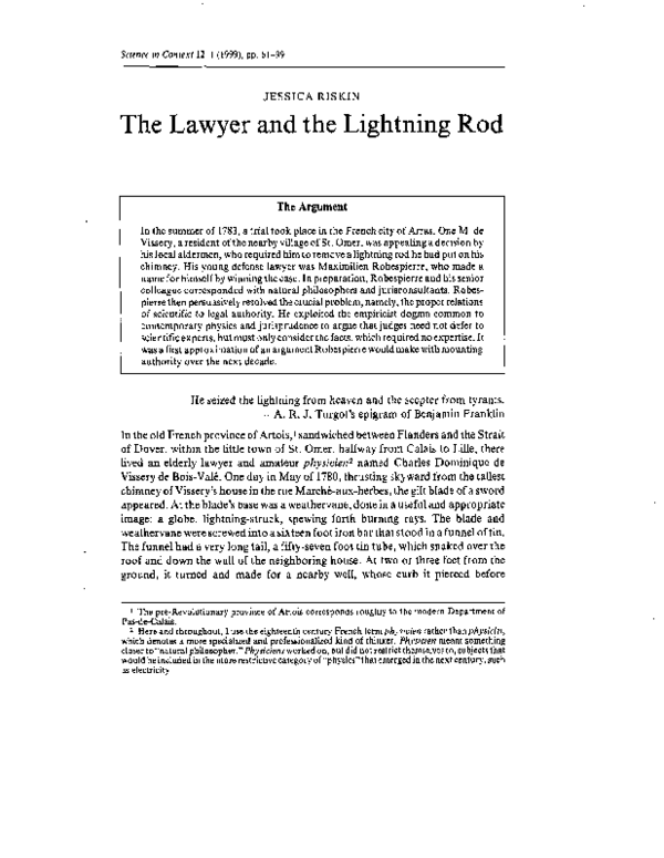 (PDF) The Lawyer and the Lightning Rod | Jessica Riskin - Academia.edu