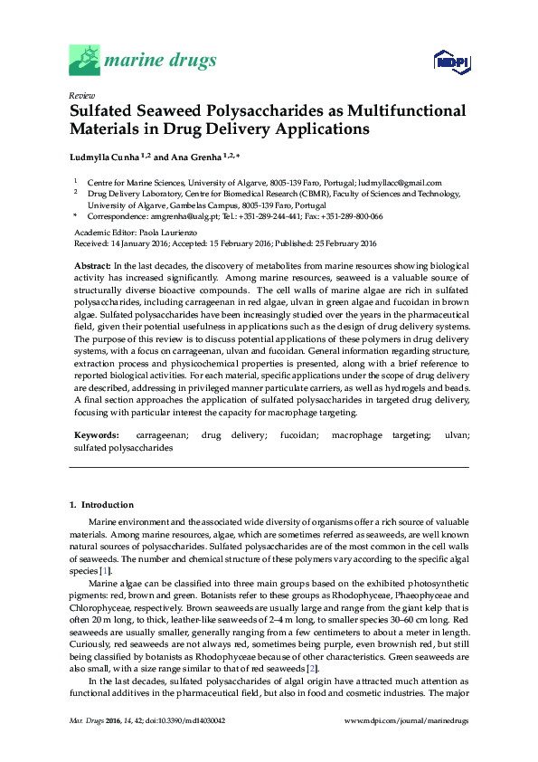 (PDF) Sulfated Seaweed Polysaccharides as Multifunctional Materials in ...