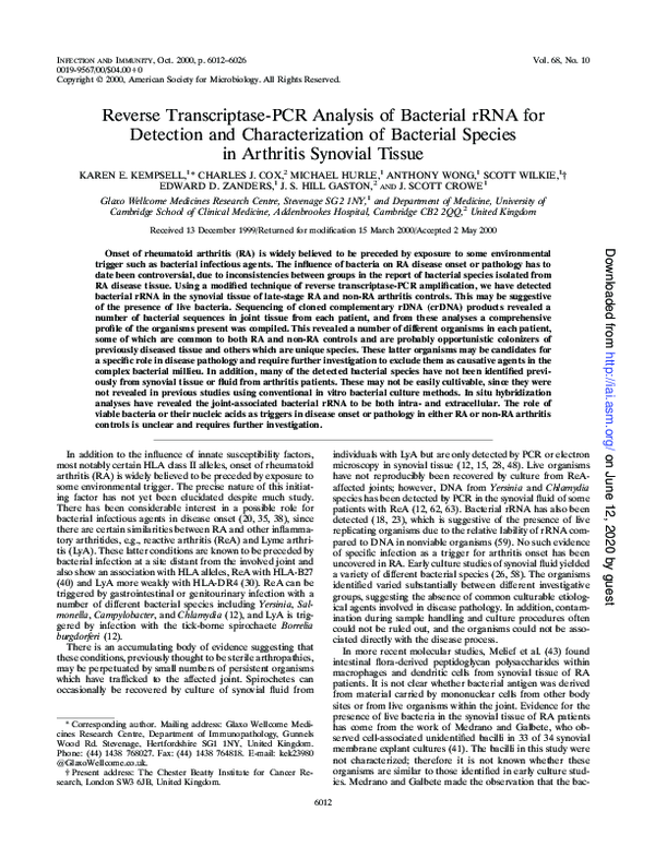 (PDF) Reverse Transcriptase-PCR Analysis of Bacterial rRNA for ...